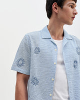 Didcot - Blue And Ecru Doodle Seersucker Short-Sleeve Shirt