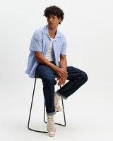 Didcot - Blue And Ecru Seersucker Stripe Short-Sleeve Shirt