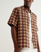 Didcot - Rust Tile Print Seersucker Short-Sleeve Shirt