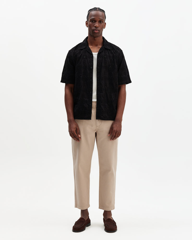 Men's Black Corded Lace Short-Sleeve Shirt | Wax London