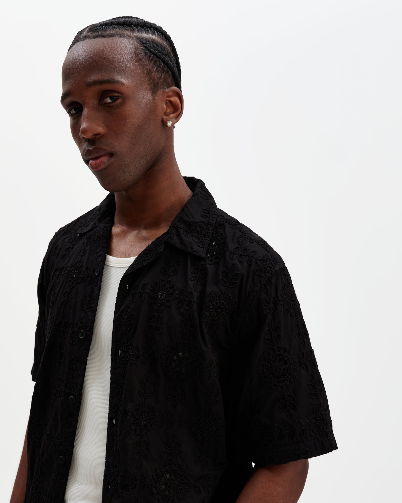 Men's Black Corded Lace Short-Sleeve Shirt | Wax London