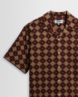 Didcot - Rust Tile Print Seersucker Short-Sleeve Shirt
