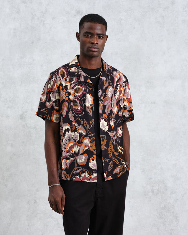 Didcot - Black Winter Botanical Print Short Sleeve Shirt