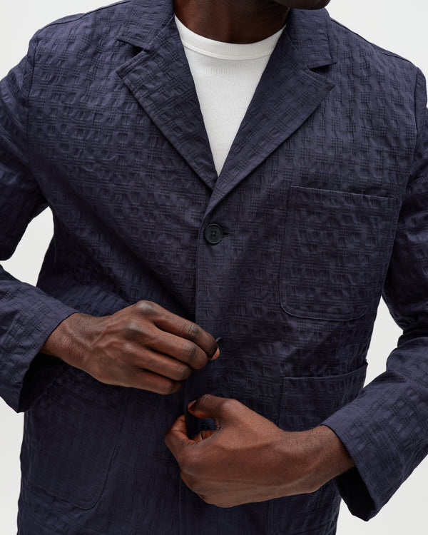 Exmouth - Navy Dobby Cotton Blazer