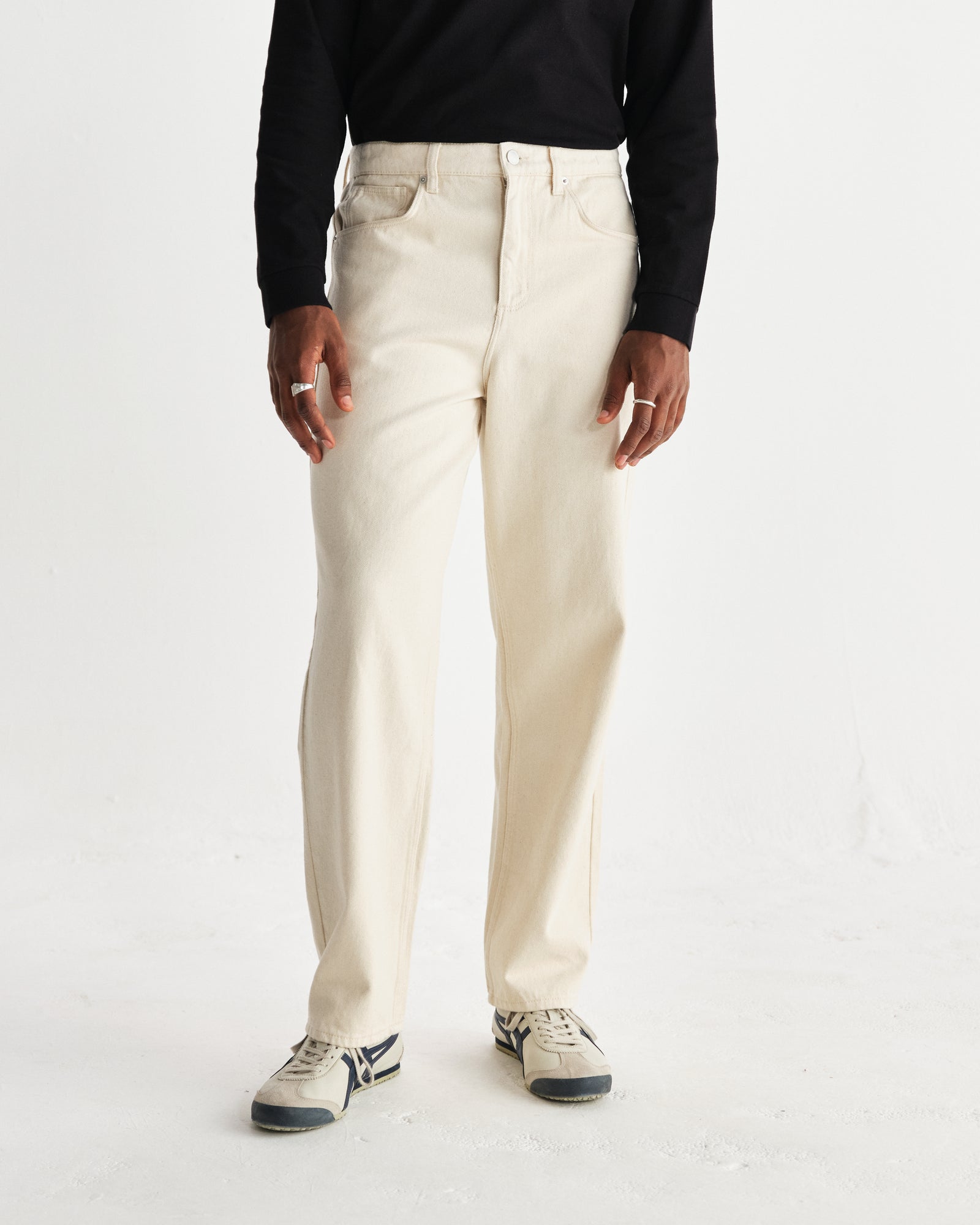 Men's Ecru Loose Fit Denim Jeans | Wax London