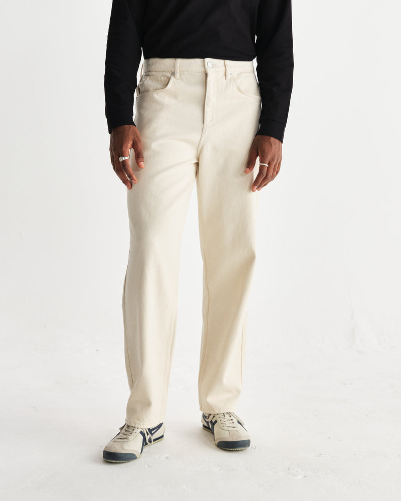 Men's Ecru Loose Fit Denim Jeans | Wax London