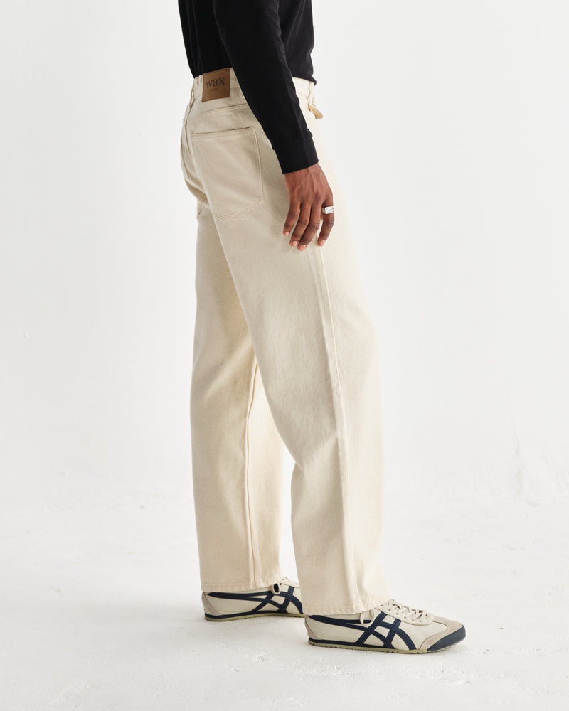 Men's Ecru Loose Fit Denim Jeans | Wax London