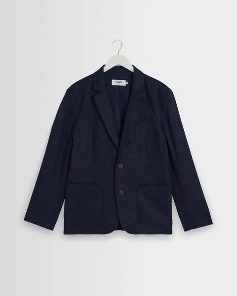 Fintry - Navy Linen Single-Breasted Blazer