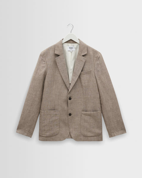 Fintry - Natural And Brown Stripe Linen Single-Breasted Blazer