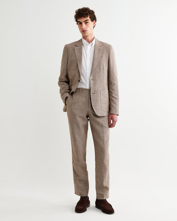 Alp - Natural And Brown Stripe Linen Slim Fit Trousers