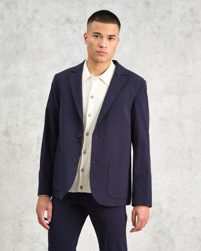 wax london Fintry Blazer Navy Seersucker