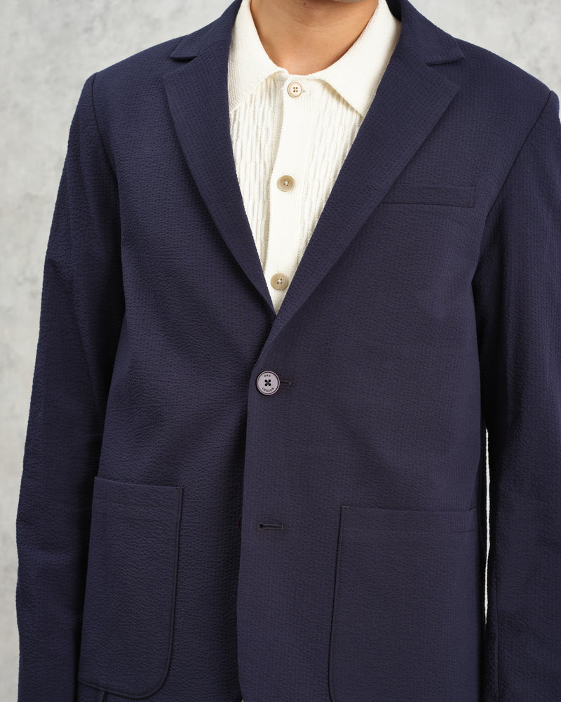 wax london Fintry Blazer Navy Seersucker