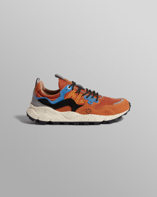 Flower Mountain YAMANO 3 - Warm Coral And Deep Blue Suede And Nylon Trainers