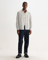 HALCOMB L/S SHIRT BROKEN STRIPE COTTON ECRU / BLUE