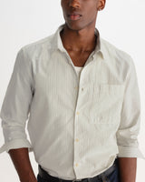 HALCOMB L/S SHIRT BROKEN STRIPE COTTON ECRU / BLUE