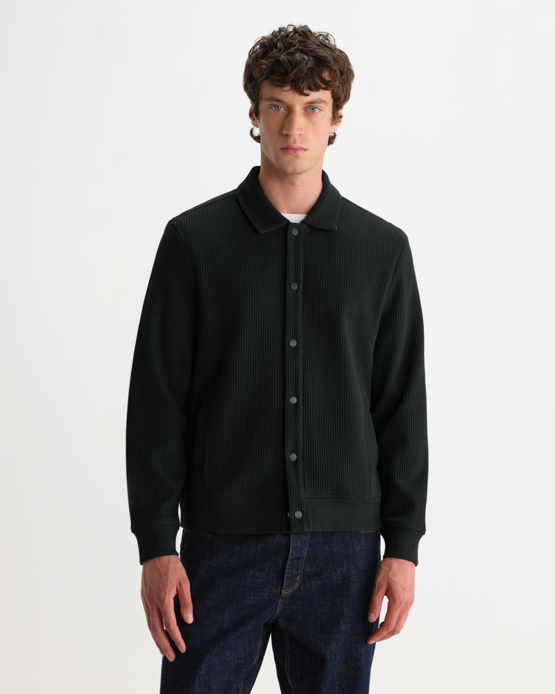 Men's Dark Green Structured Waffle Overshirt | Wax London