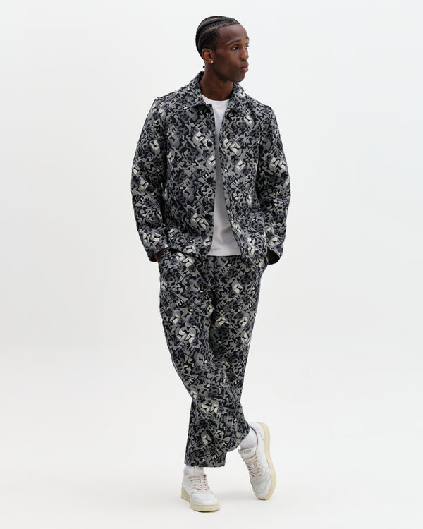 Kurt - Navy And Ecru Tile Jacquard Relaxed Fit Trousers