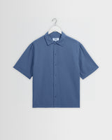 Keats - Blue Cotton Seersucker Short-Sleeve Shirt