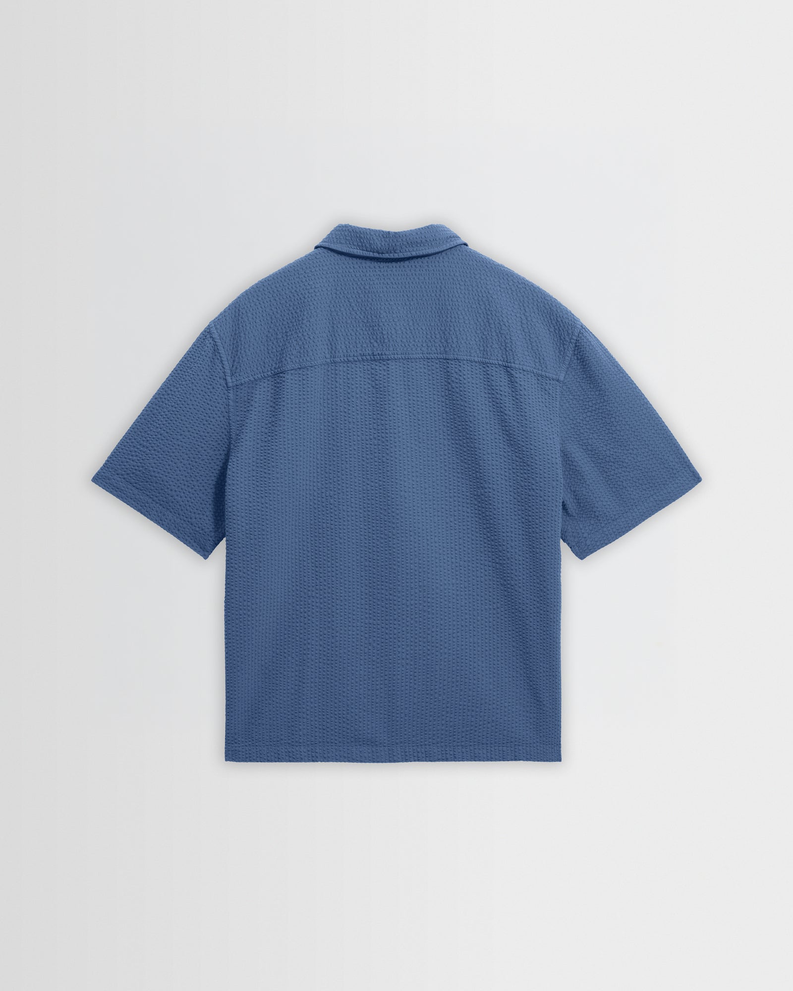 Men's Blue Cotton Seersucker Short-Sleeve Shirt | Wax London