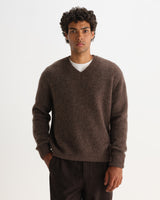 KEMP V NECK FLUFFY WOOL BLEND CHOCOLATE BROWN