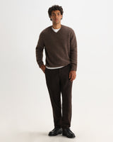 KEMP V NECK FLUFFY WOOL BLEND CHOCOLATE BROWN