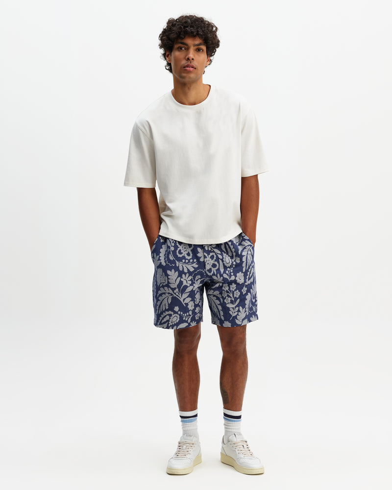 Men's Blue And Ecru Floral Jacquard Shorts | Wax London