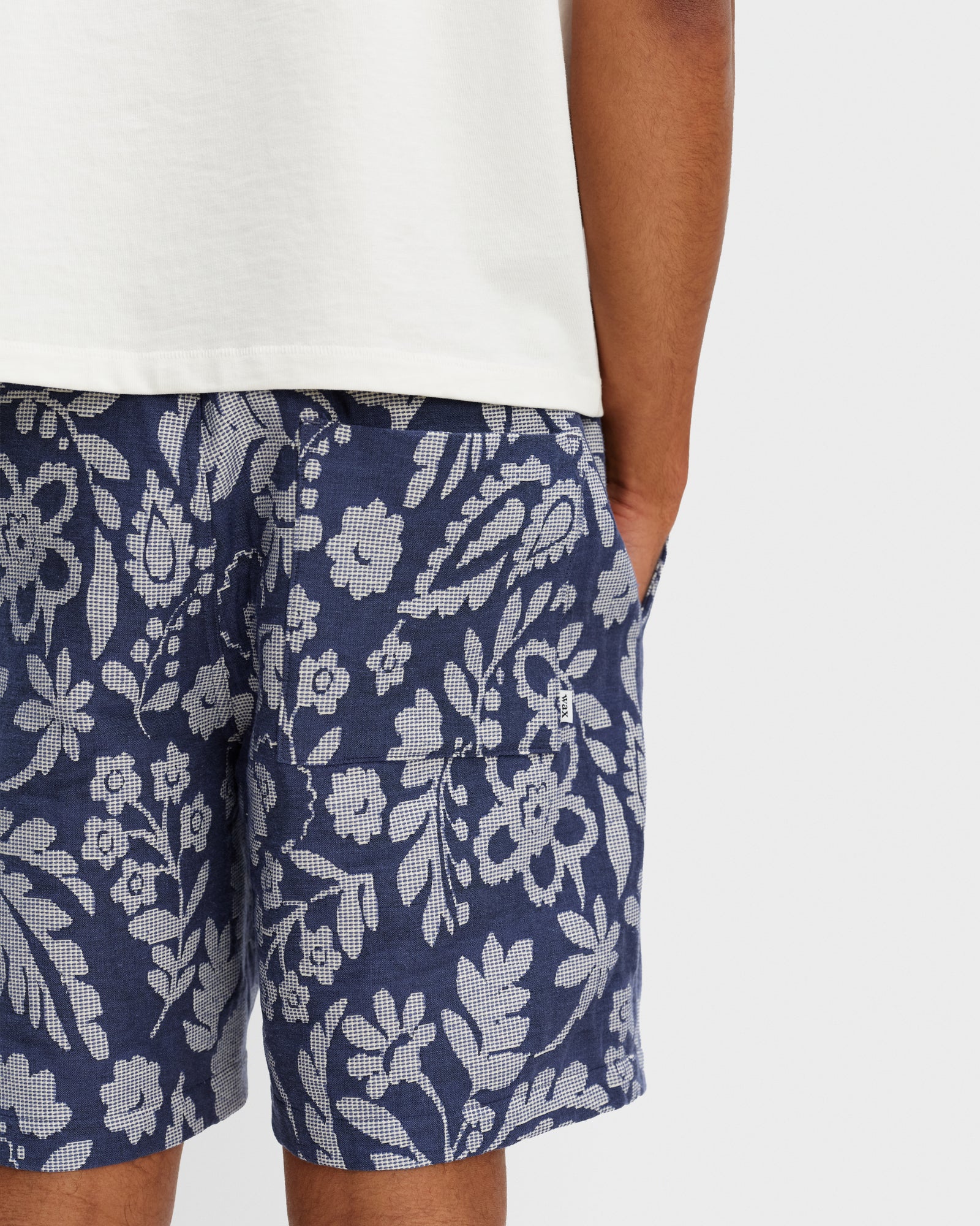 Men's Blue And Ecru Floral Jacquard Shorts | Wax London