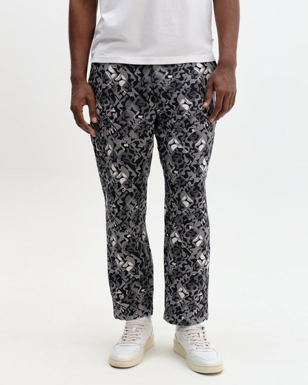 Kurt - Navy And Ecru Tile Jacquard Relaxed Fit Trousers