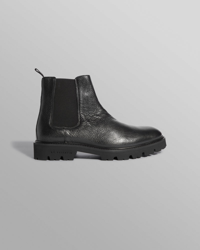 S.T. Valentin - Black Grained Leather Chelsea Boots