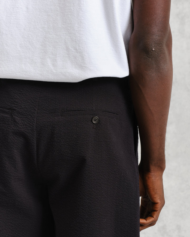 Linton Pleat Shorts Black Seersucker