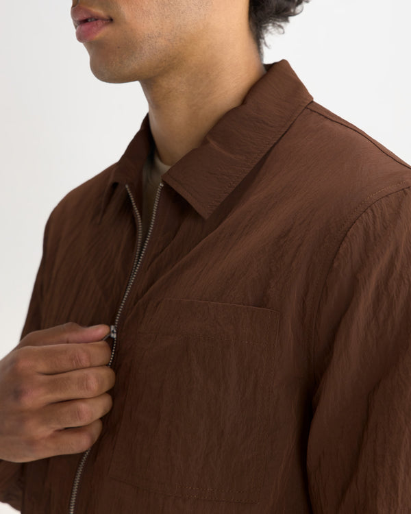 Lytton - Brown Crinkle Nylon Overshirt