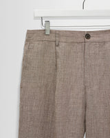Malham - Natural And Brown Stripe Linen Wide Fit Trousers