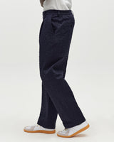 Malham - Navy Dobby Cotton Wide Fit Trousers
