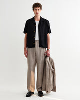 Malham - Natural And Brown Stripe Linen Wide Fit Trousers