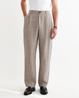 Malham - Natural And Brown Stripe Linen Wide Fit Trousers