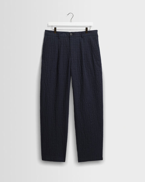 Malham - Navy Dobby Cotton Wide Fit Trousers