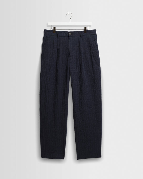 Malham - Navy Dobby Cotton Wide Fit Trousers