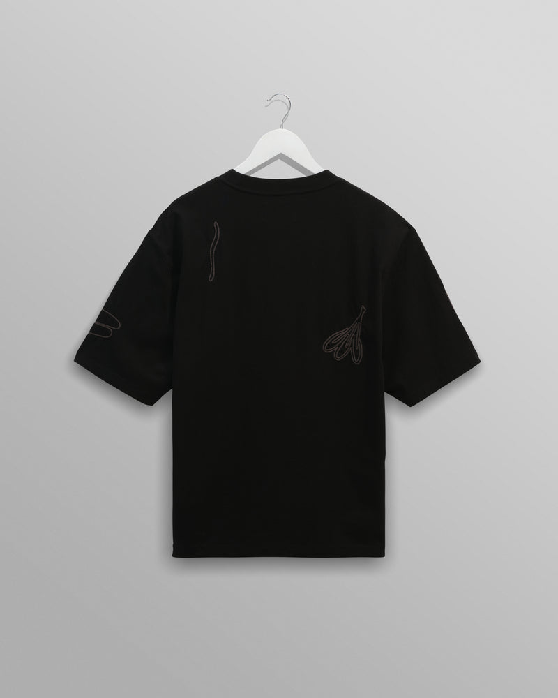 Milton - Black Embroidered Organic Cotton T-Shirt