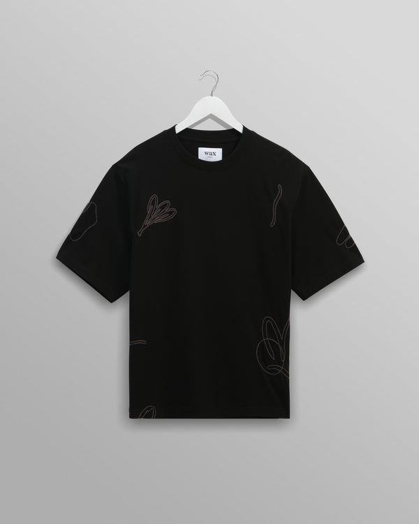 Milton - Black Embroidered Organic Cotton T-Shirt