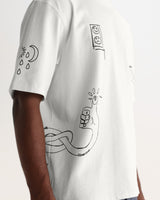Milton - Ecru And Navy Doodle Graphic Organic Cotton T-Shirt