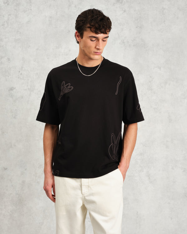 Milton - Black Embroidered Organic Cotton T-Shirt