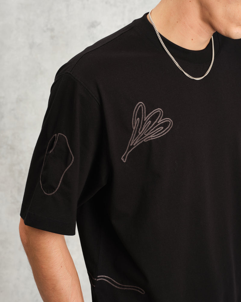 Milton - Black Embroidered Organic Cotton T-Shirt