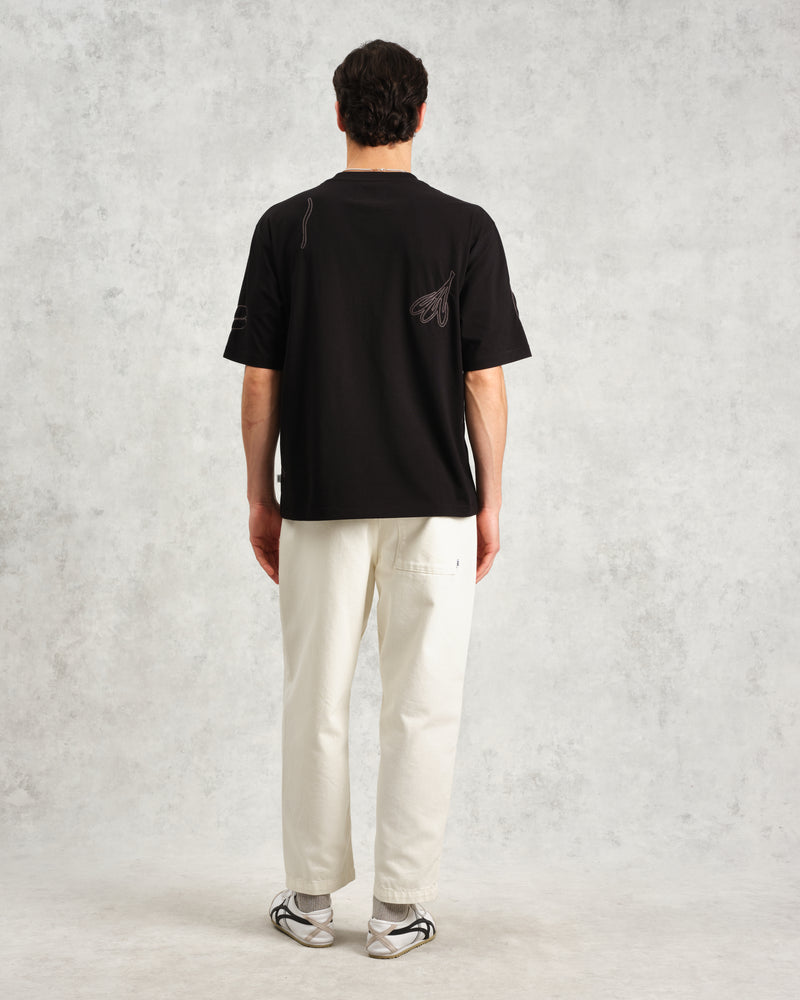 Milton - Black Embroidered Organic Cotton T-Shirt