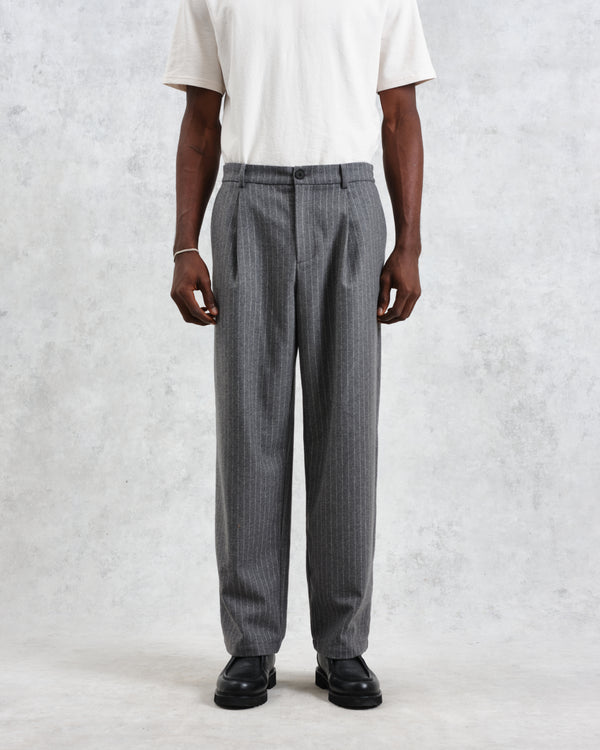 Malham - Charcoal Grey Pinstripe Wool Trousers