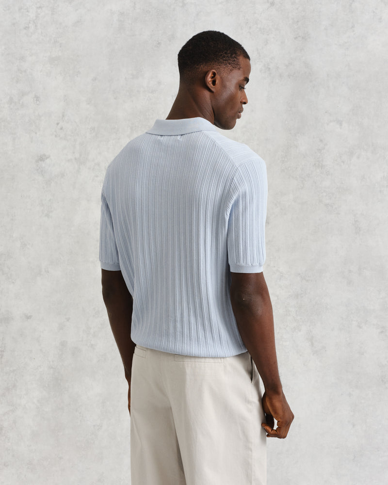 Naples - Pale Blue Textured Knitted Polo Shirt