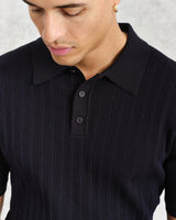 Naples - Midnight Navy Textured Knitted Polo Shirt