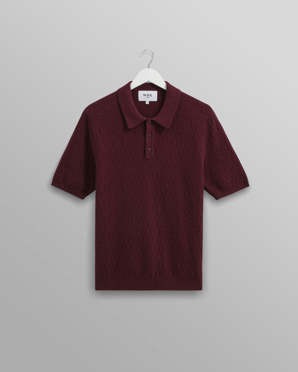 Naples - Burgundy Textured-Check Knitted Polo Shirt