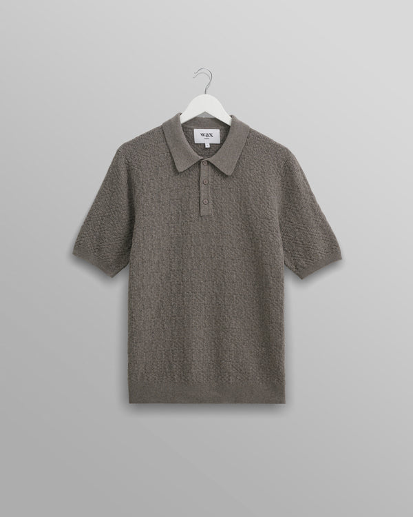 Naples - Grey Marl Textured-Check Knitted Polo Shirt