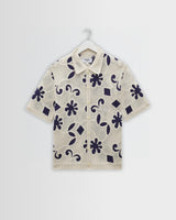 Porto - Ecru And Navy Doodle Crochet Knitted Shirt