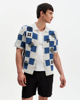 Porto - Ecru And Blue Square Crochet Knitted Shirt